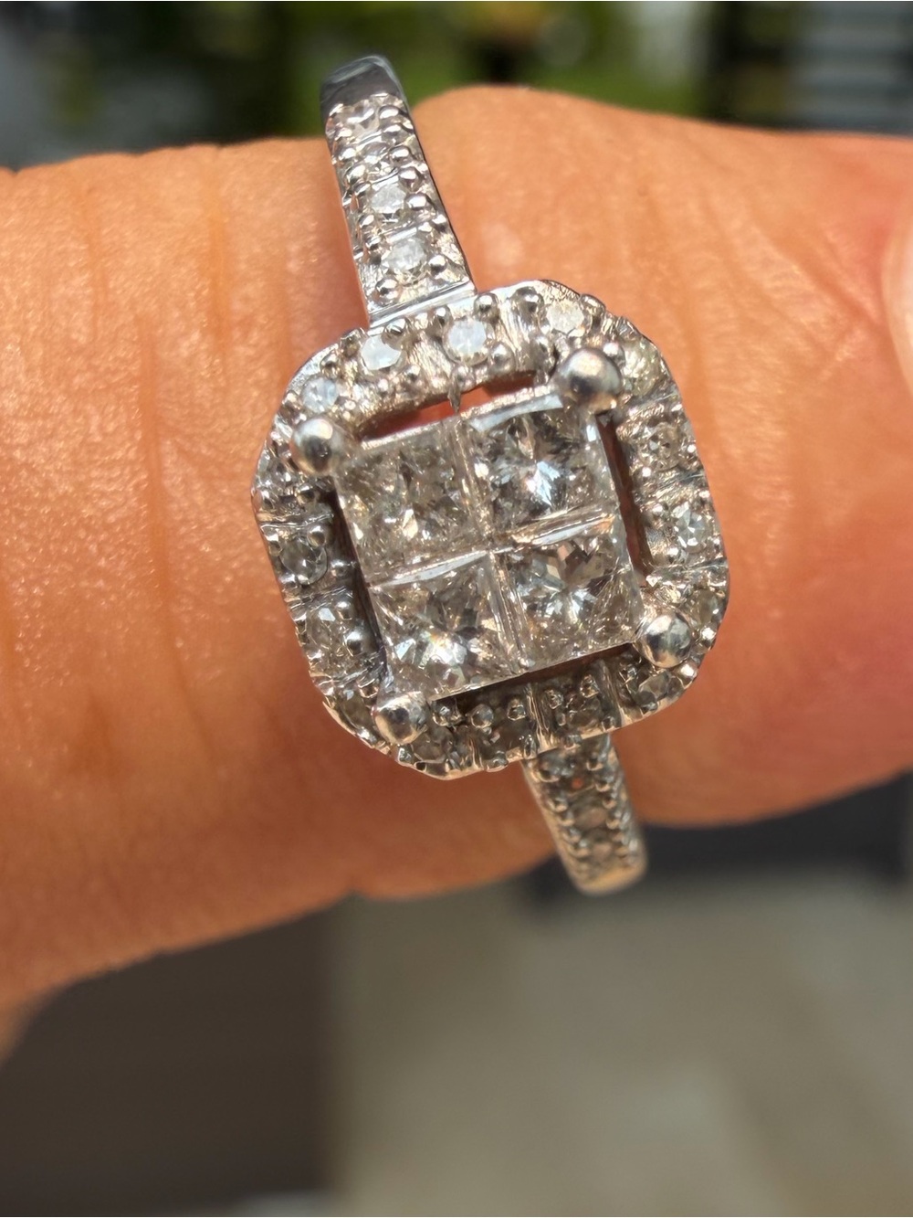 Elegant 14kt Gold Square Halo Natural Diamond Ring .42 Ctw- White